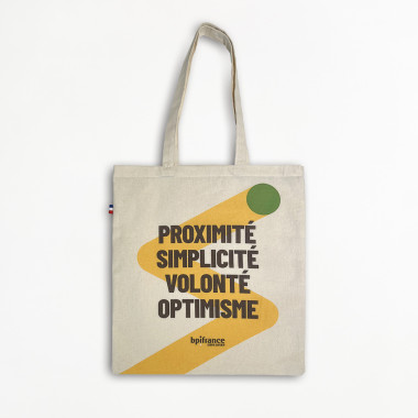 Totebag Bpifrance - Vue de face, 100% coton SEDEX, dimensions 38x42 cm - Big Boutique Bpifrance.