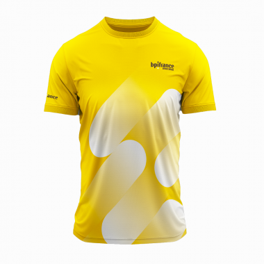 Maillot Bpifrance jaune - Vue de face, col rond, tailles M à XXL, 100% polyester - Big Boutique Bpifrance.